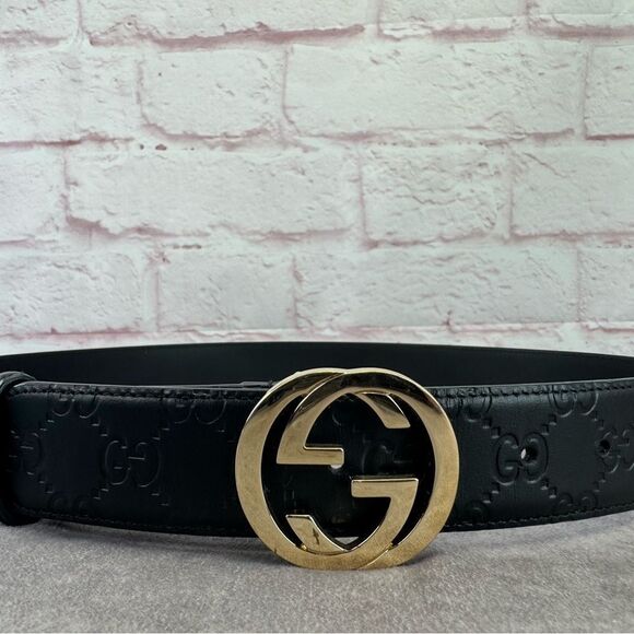 Authentic Gucci Guccissima Embossed Black Leather Gg Marmont Belt 370543 85/34 - Picture 2 of 11